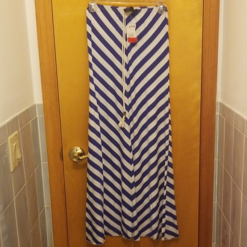 Blue and white striped maxi skirt